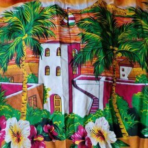 Girls Bright Orange Halter Dress with Scenery Size XL
